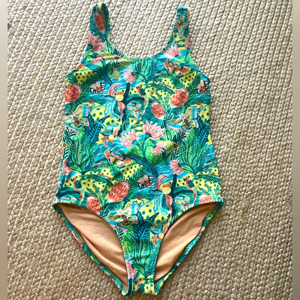 J Crew Crewcuts Girl’s One Piece Scoop Back Swimsuit Tropical Floral Print 10